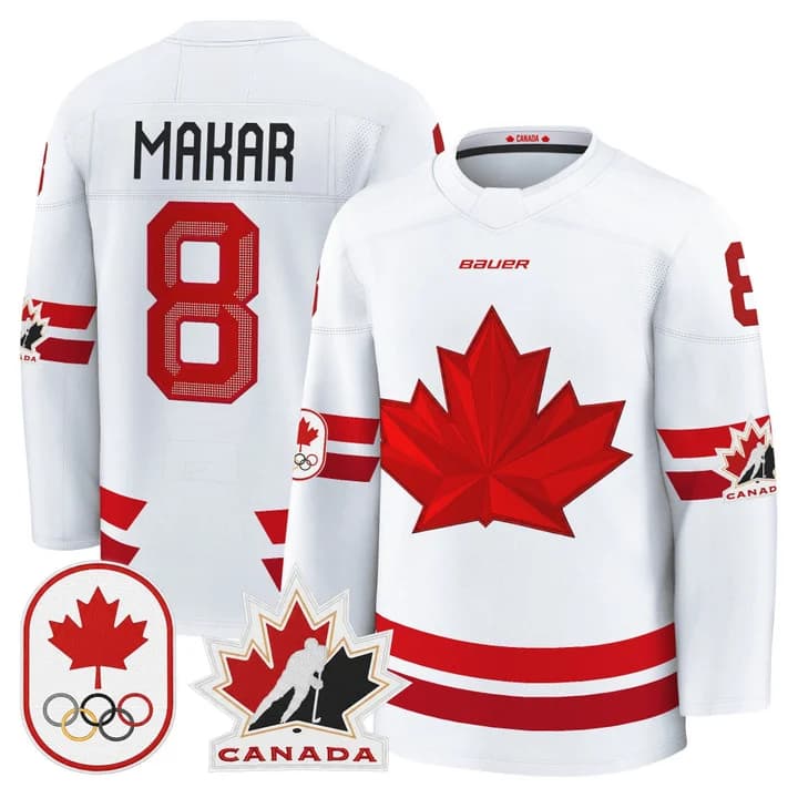 Cale Makar Canada 2026 Olympic Jersey - White product image 1, provided for visual reference and product detail review