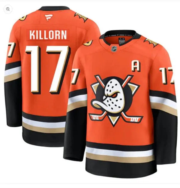 Alex Killorn Anaheim Ducks 2025 Premium Jersey - Orange product image 1, provided for visual reference and product detail