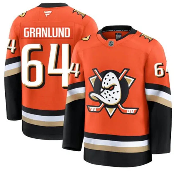 Mikael Granlund Anaheim Ducks 2025 Premium Jersey - Orange product image 1, provided for visual reference and product detail
