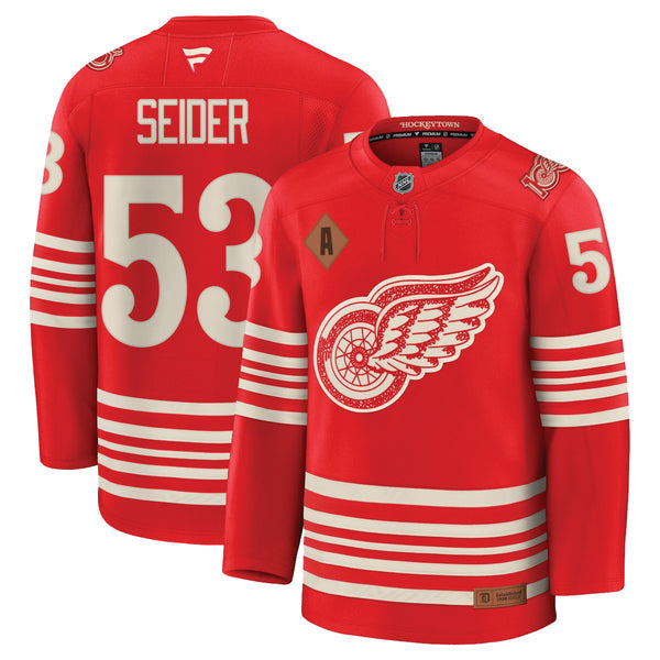 Moritz Seider Detroit Red Wings Centennial Premium Jersey - Red product image 1, provided for visual reference and product