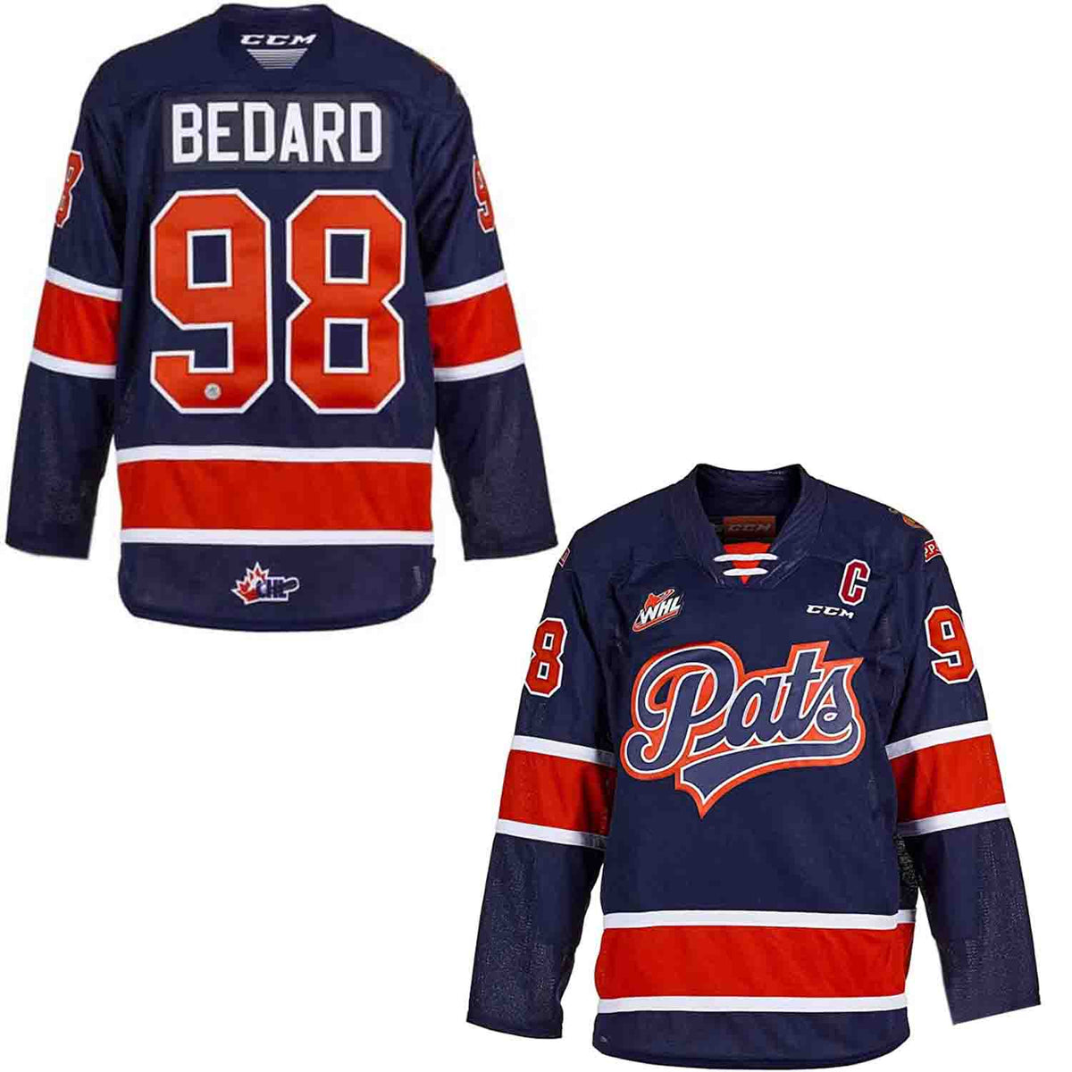 WHL Connor Bedard Regina Pats 98 Jersey product image 2, provided for visual reference and product detail review