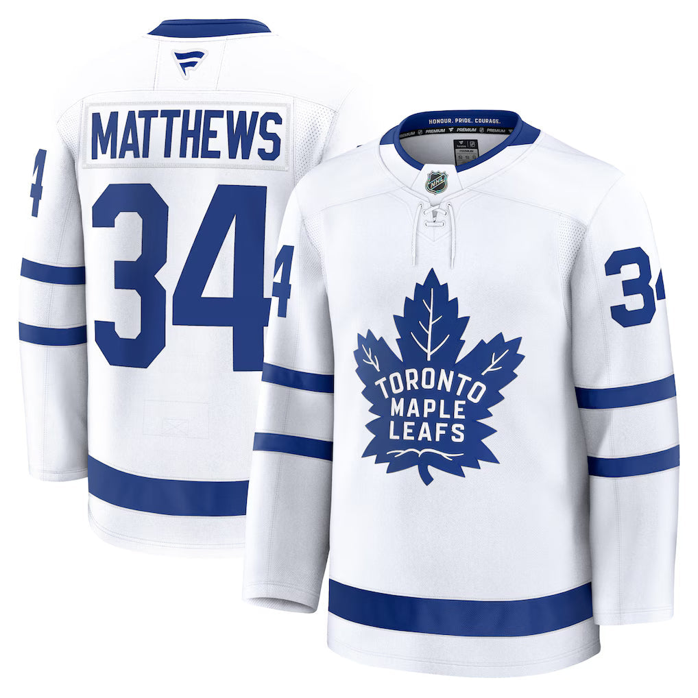 Auston Matthews Toronto Maple Leafs Away Premium Jersey - White product image 1, provided for visual reference and product