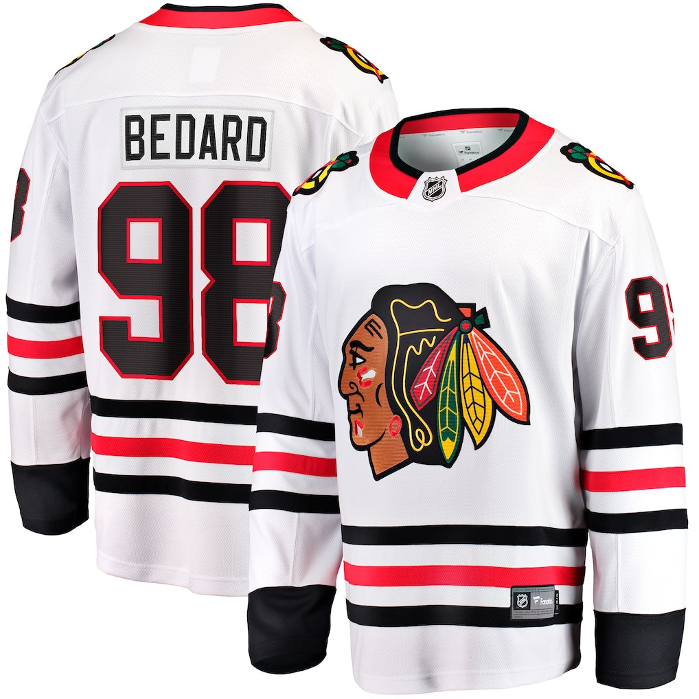 Connor Bedard Chicago Blackhawks Away Jersey - White product image 1, provided for visual reference and product detail review