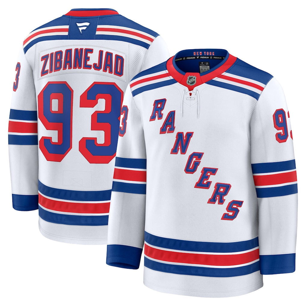 Mika Zibanejad New York Rangers Away Premium Jersey - White product image 1, provided for visual reference and product