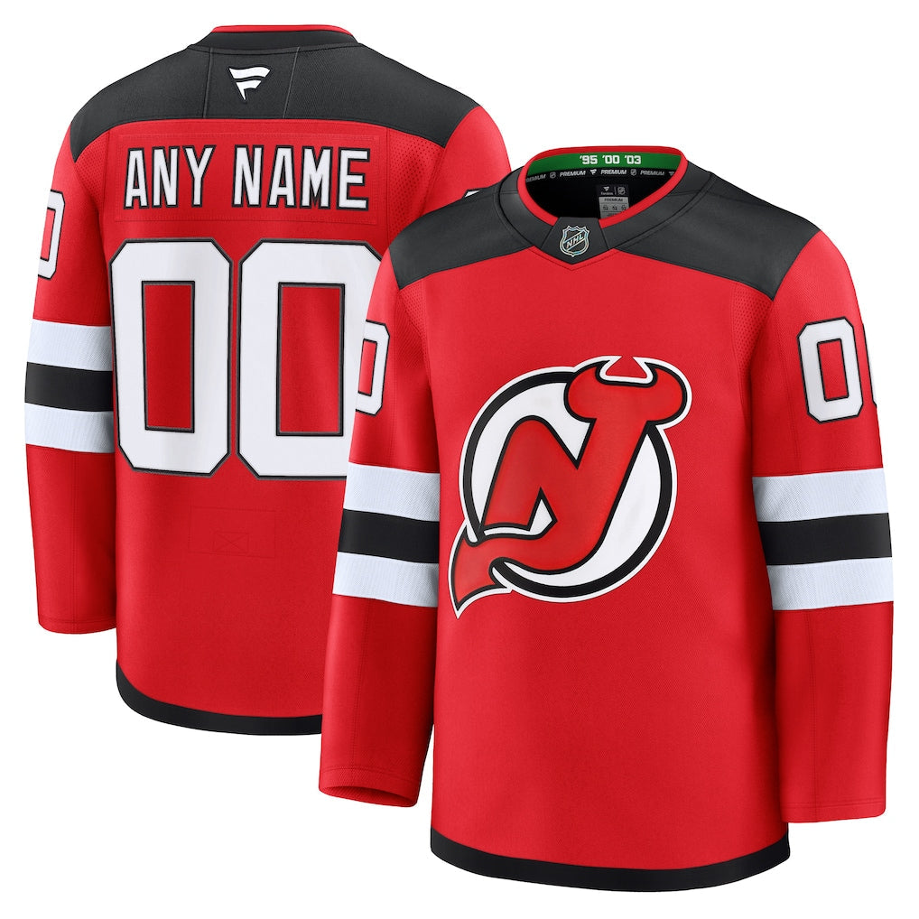 Custom New Jersey Devils Home Premium Jersey - Red product image 1, provided for visual reference and product detail review