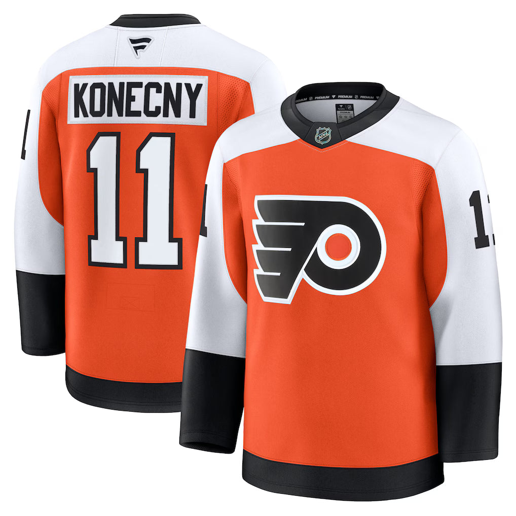 Travis Konecny Philadelphia Flyers Home Premium Jersey - Orange product image 1, provided for visual reference and product