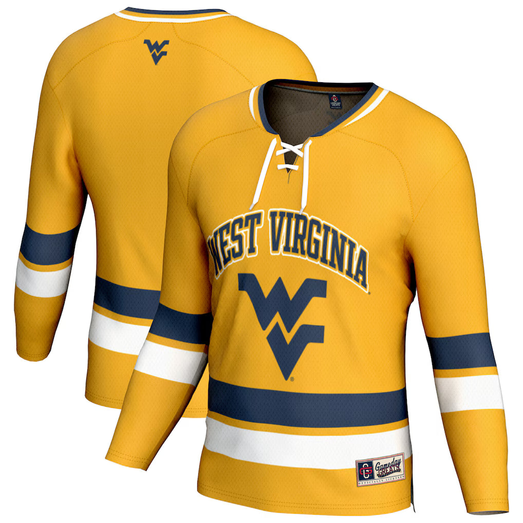 West Virginia Mountaineers GameDay Greats Spirit Hockey Jersey - Gold product image 1, provided for visual reference and