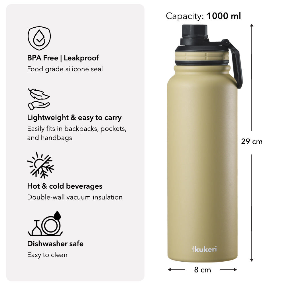 Kukeri 1000ml Vacuum Sport Bottle - Ivory