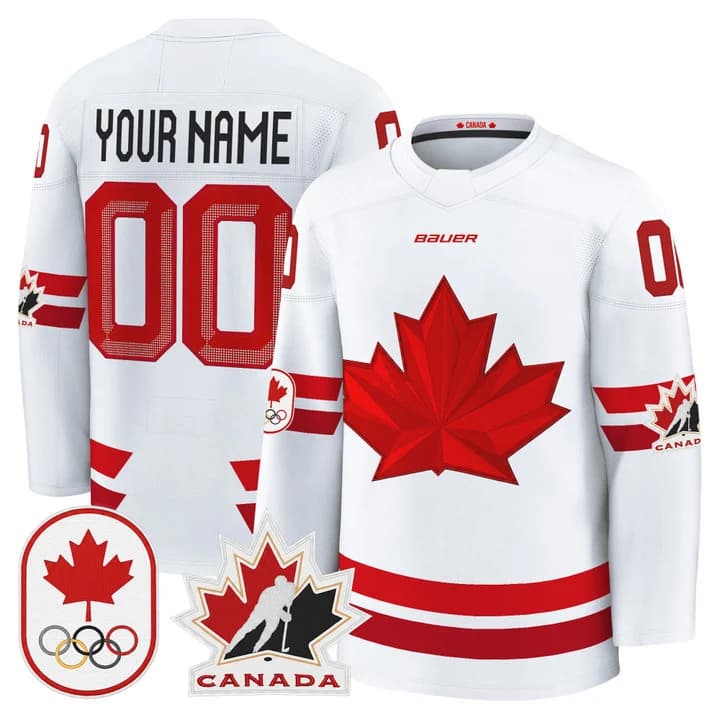 Custom Canada 2026 Olympic Jersey - White product image 1, provided for visual reference and product detail review