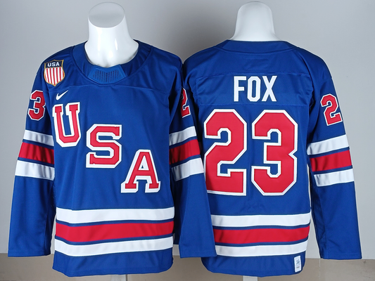 Adam Fox USA 2026 Olympic Home Jersey - Royal product image 1, provided for visual reference and product detail review