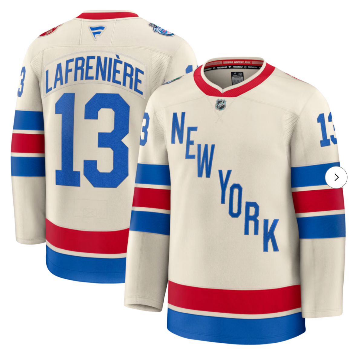 Alexis Lafreniere New York Rangers 2026 NHL Winter Classic Premium Jersey - Beige product image 1, provided for visual