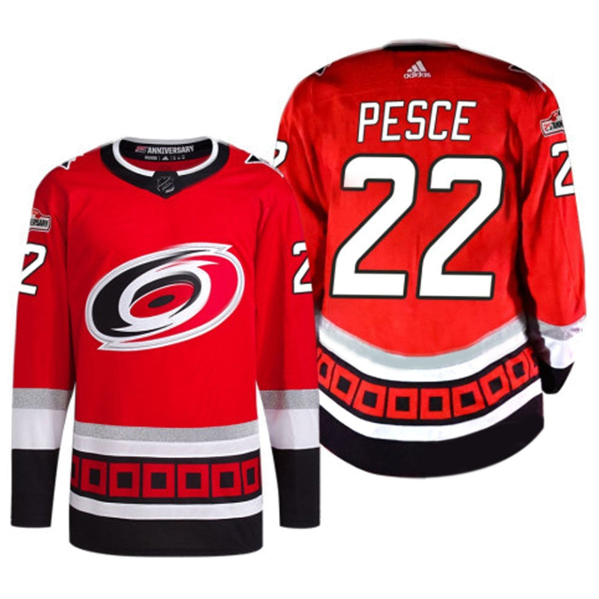 Brett Pesce Carolina Hurricanes 22 Jersey product image 1, provided for visual reference and product detail review