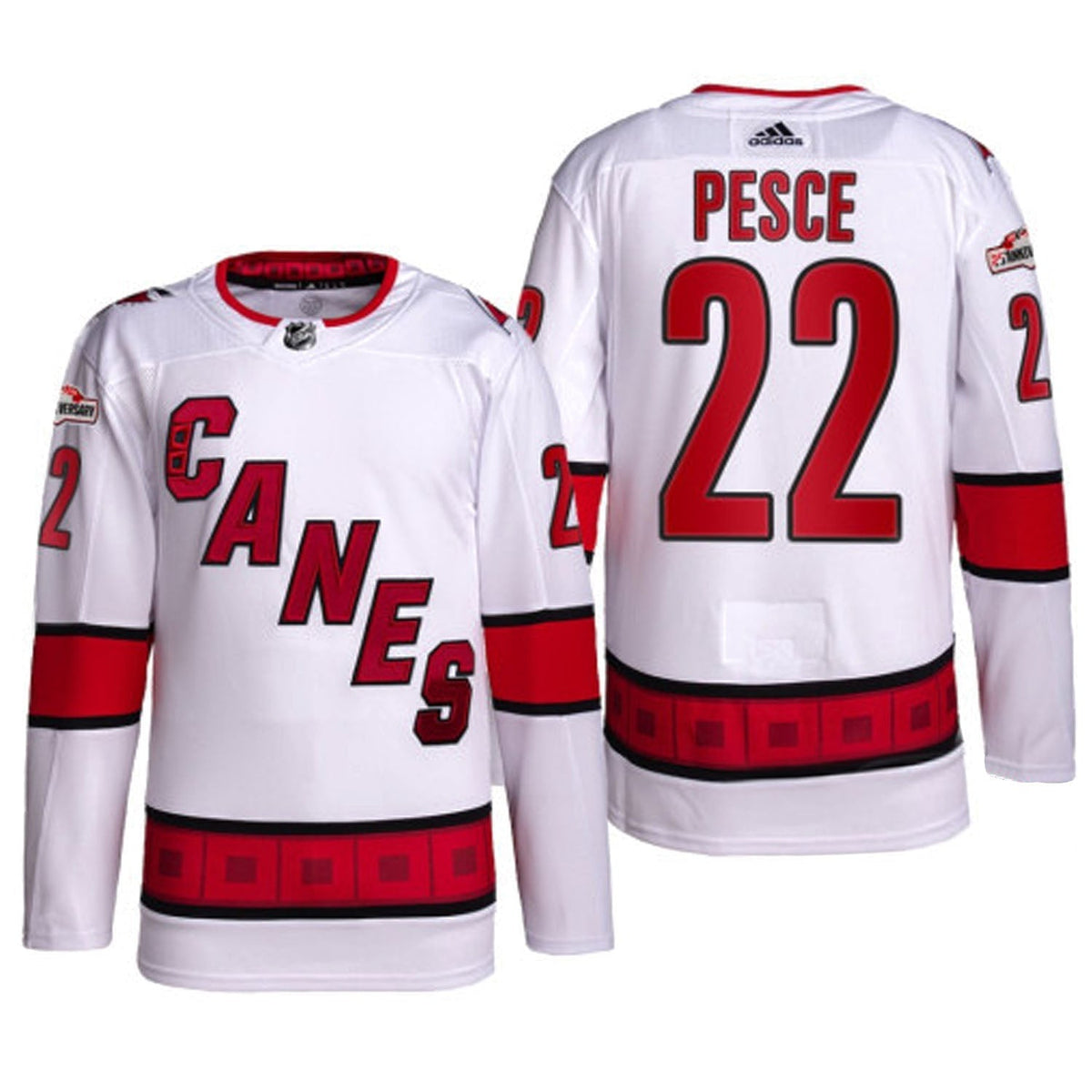 Brett Pesce Carolina Hurricanes 22 Jersey product image 2, provided for visual reference and product detail review