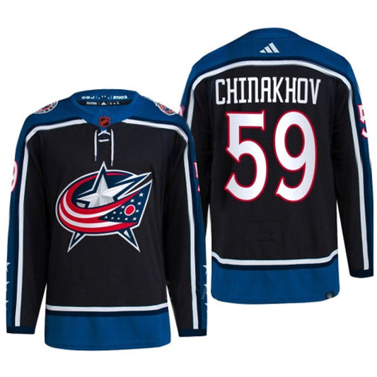 Yegor Chinakhov Columbus Blue Jackets 59 Jersey product image 1, provided for visual reference and product detail review