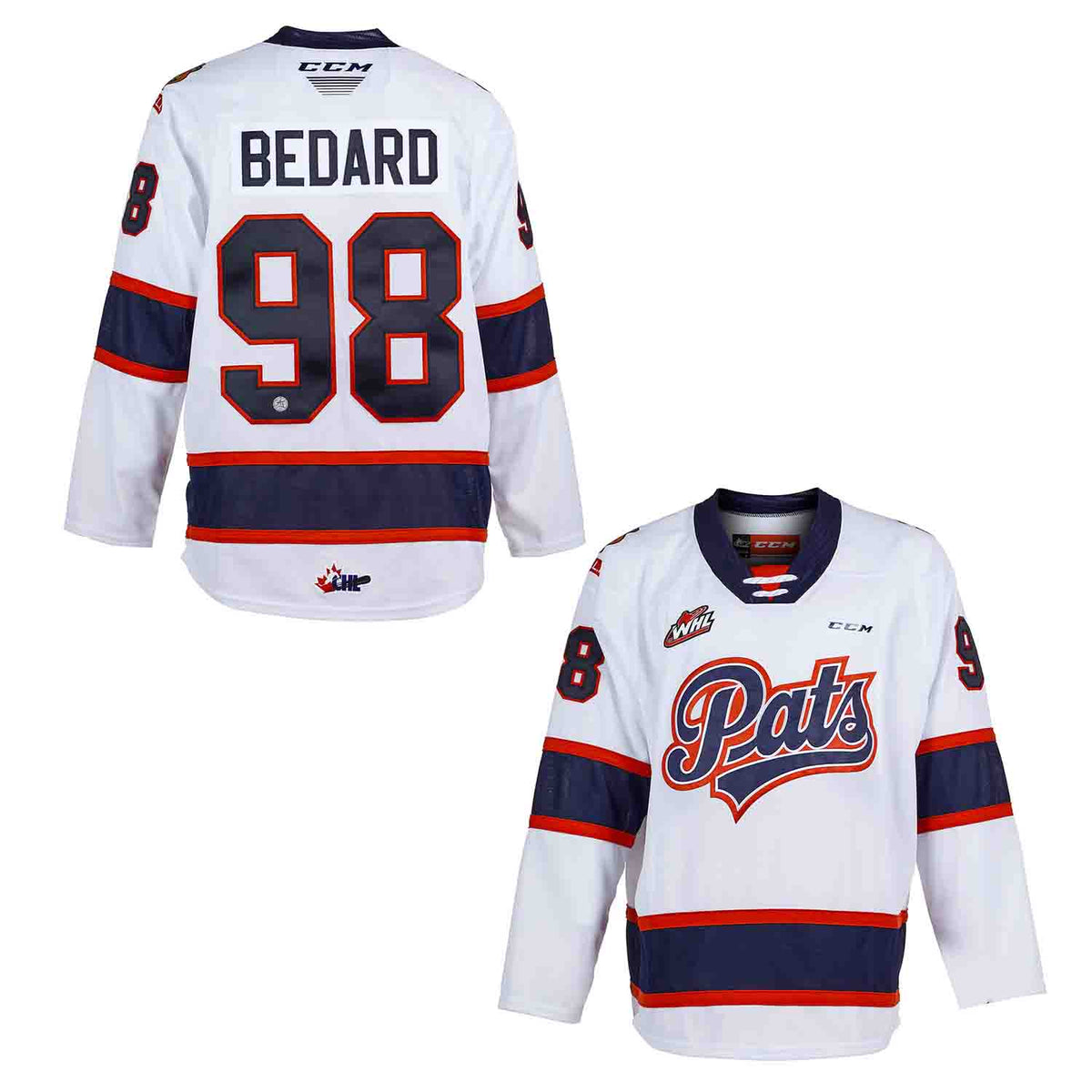 WHL Connor Bedard Regina Pats 98 Jersey product image 1, provided for visual reference and product detail review