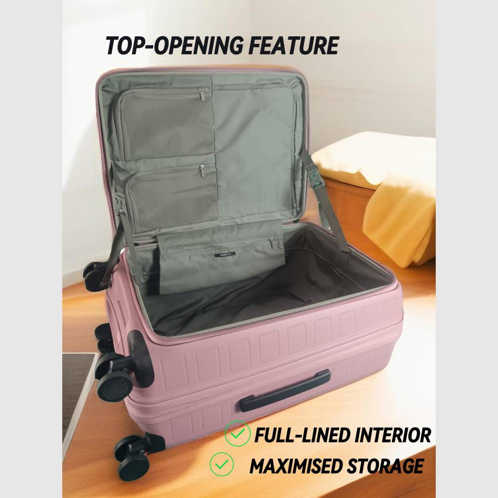 TRAVEL TIME TT-8037 24" Front Opening Hard Case Spinner Luggage - Expandable, Anti-theft Zipper, TSA Lock - Navy
