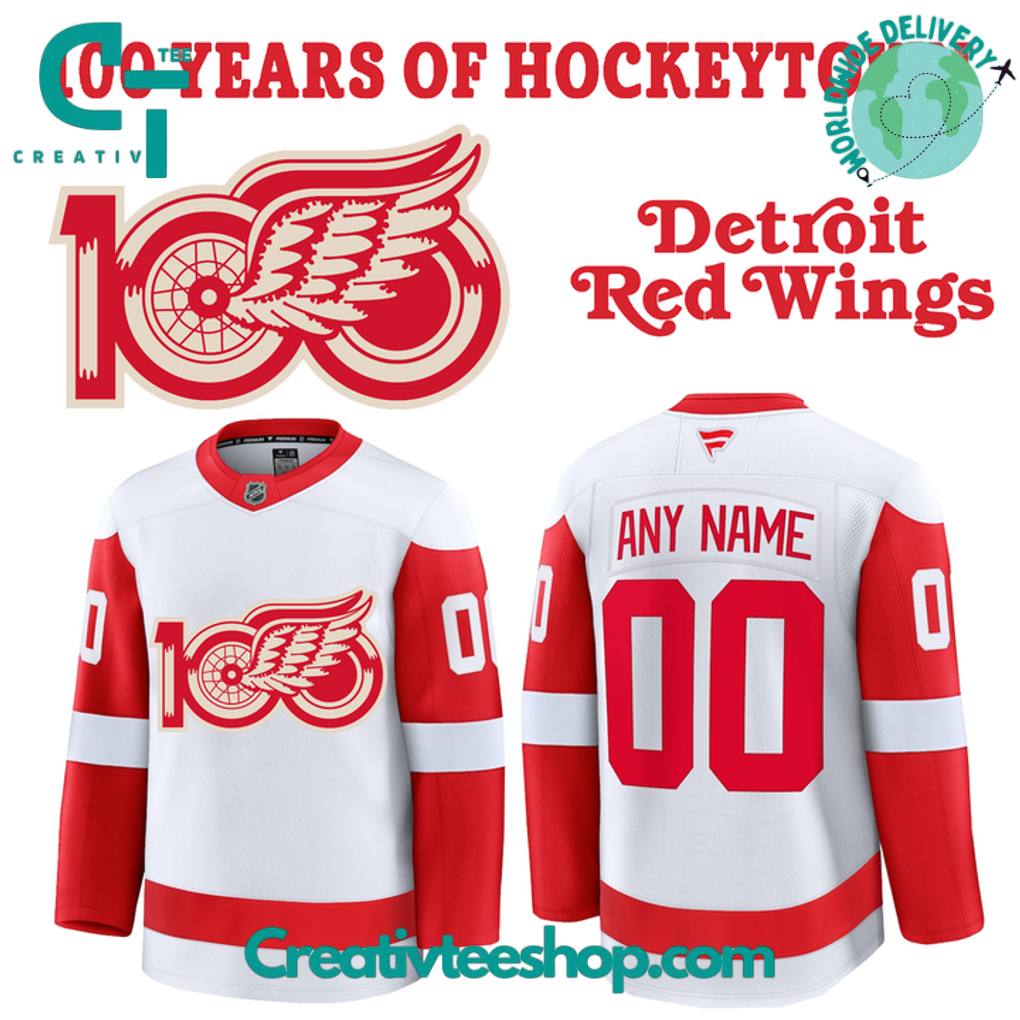 Detroit Red Wings 100 "Years Of Hockeytown" Special White Hockey Jersey product image 1, provided for visual reference and