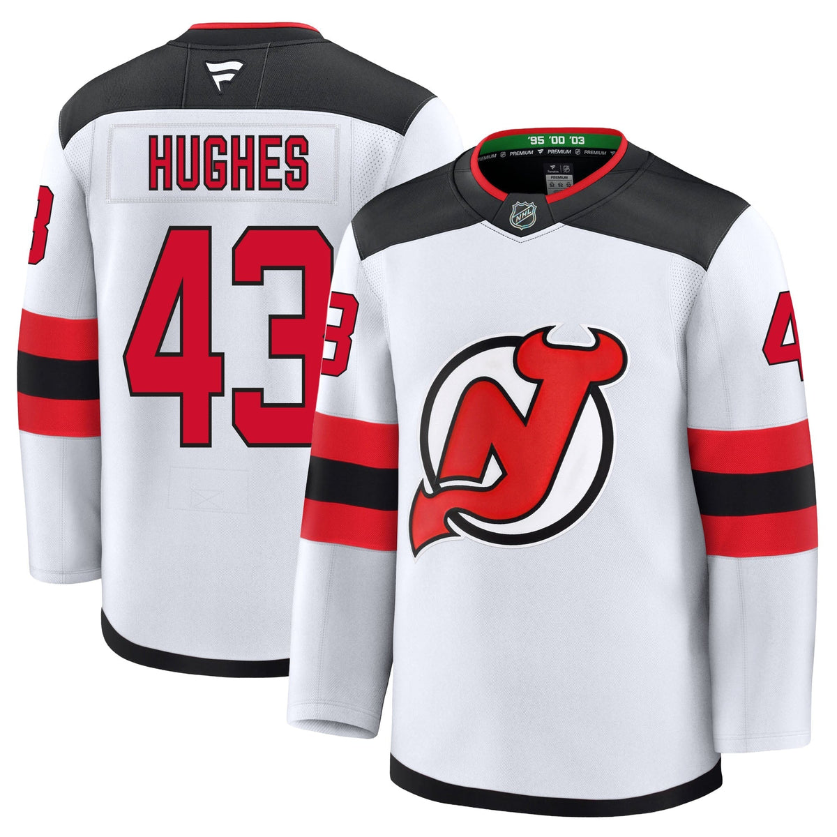 Luke Hughes New Jersey Devils Fanatics Premium Away Jersey product image 3, provided for visual reference and product detail