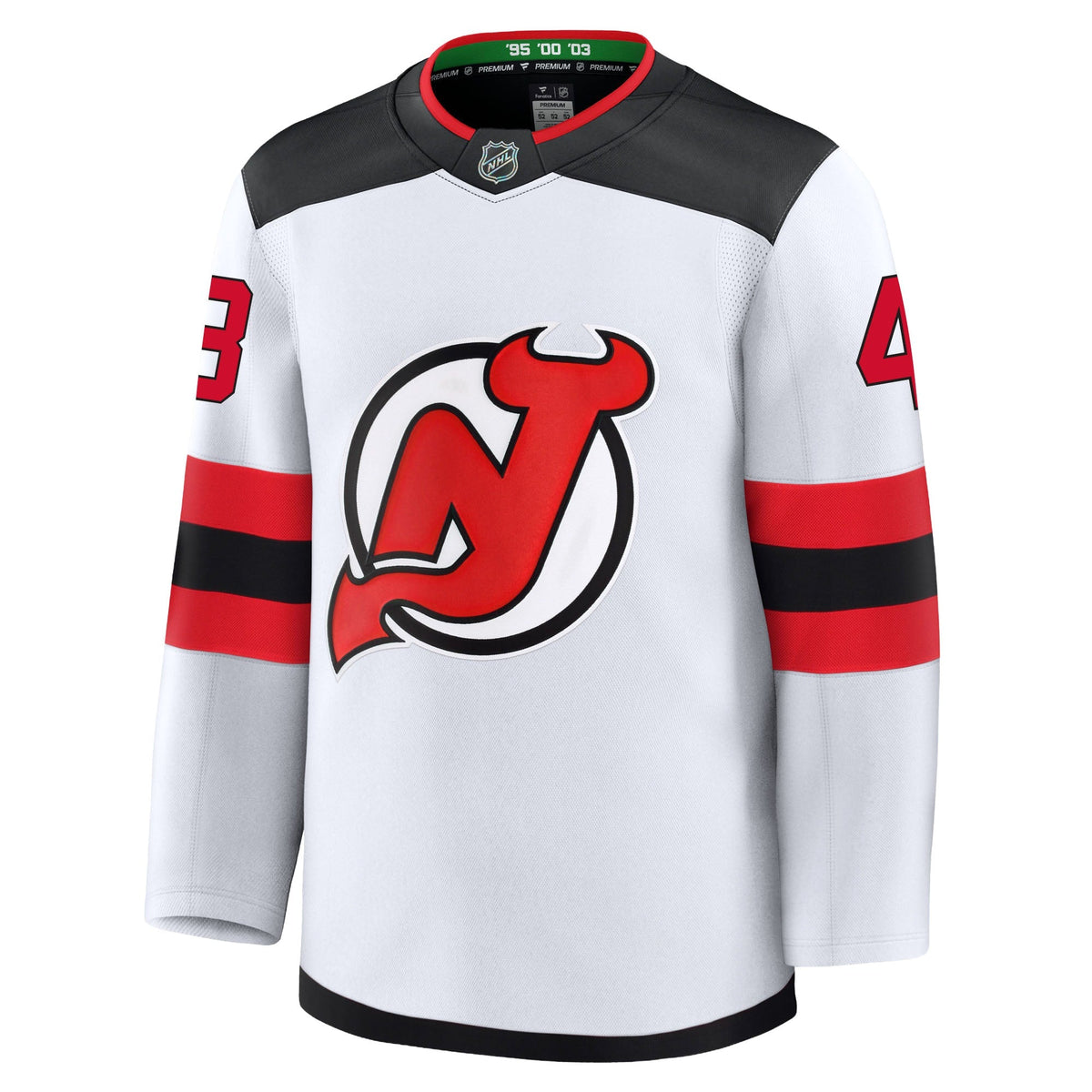 Luke Hughes New Jersey Devils Fanatics Premium Away Jersey product image 2, provided for visual reference and product detail