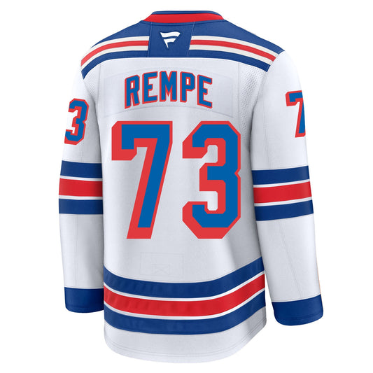 Matt Rempe New York Rangers Fanatics Premium Away Jersey product image 1, provided for visual reference and product detail