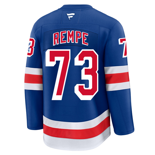 Matt Rempe New York Rangers Fanatics Premium Home Jersey product image 1, provided for visual reference and product detail