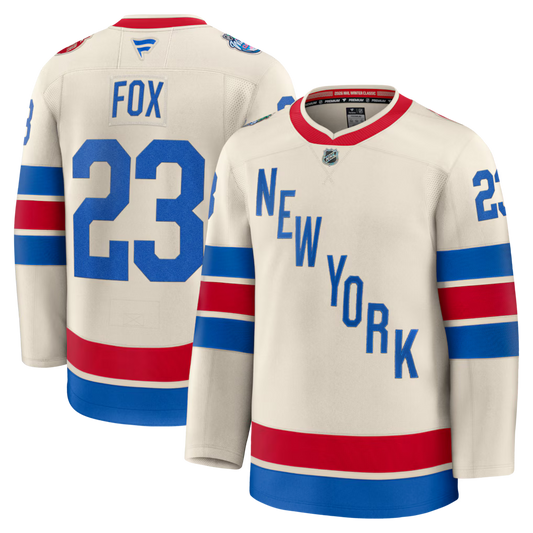 Adam Fox New York Rangers 2026 NHL Winter Classic Premium Jersey - Beige product image 1, provided for visual reference and
