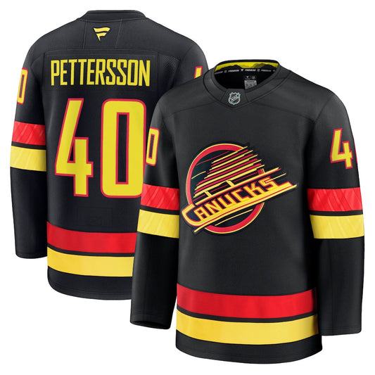 Elias Pettersson Vancouver Canucks Alternate Premium Jersey - Black product image 1, provided for visual reference and