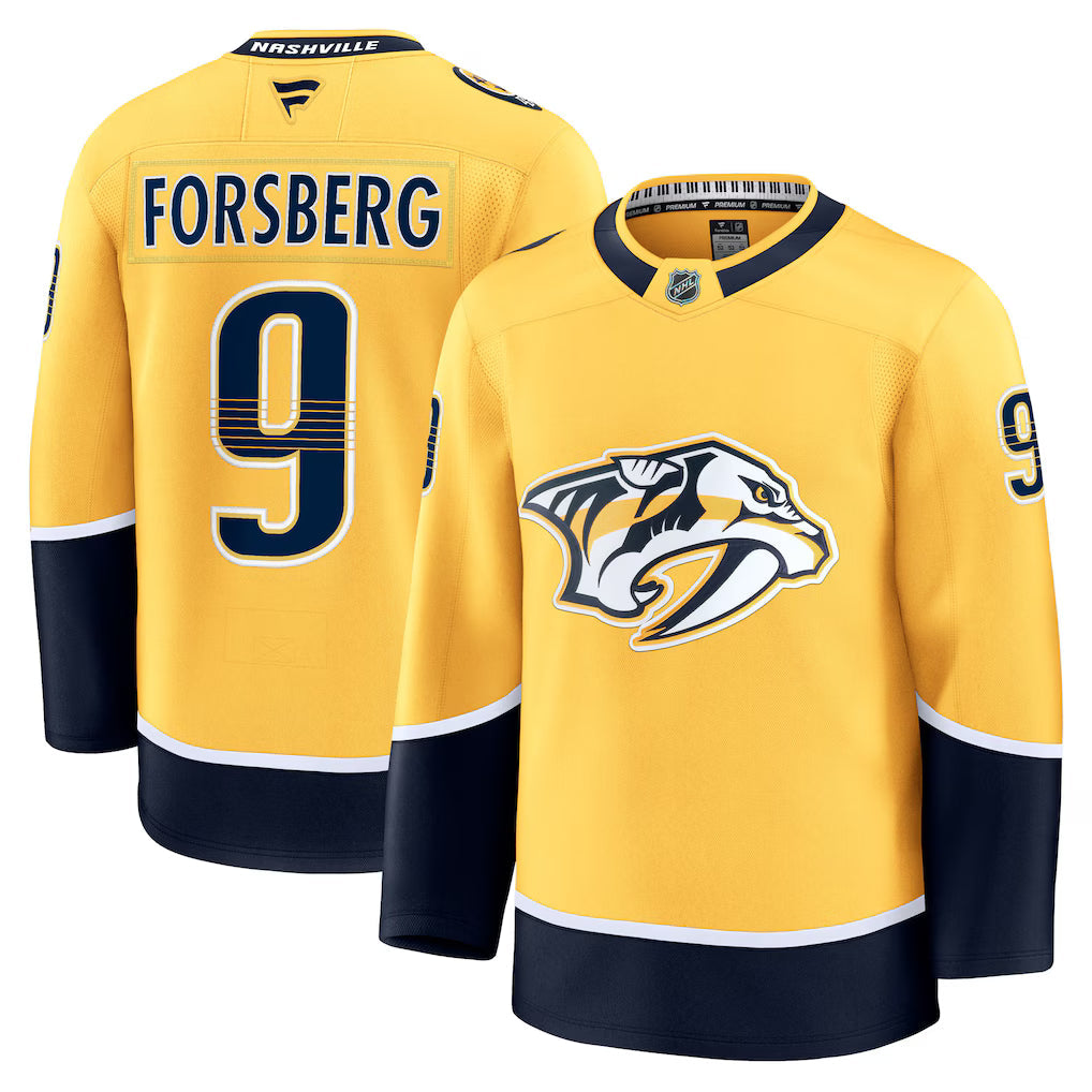 Filip Forsberg Nashville Predators Home Premium Jersey - Yellow product image 1, provided for visual reference and product