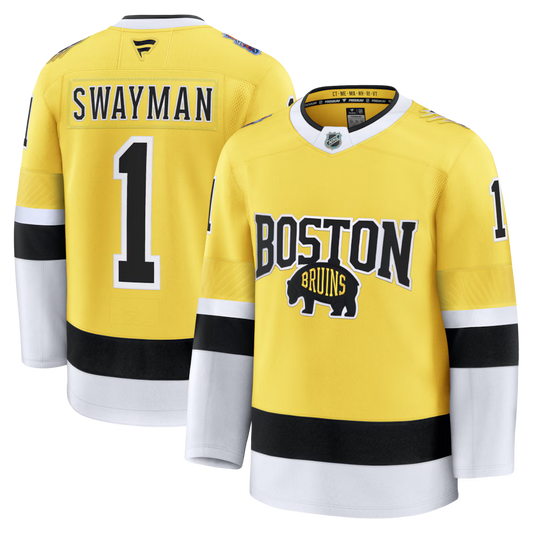 Jeremy Swayman Boston Bruins 2026 NHL Stadium Series Jersey - Gold product image 1, provided for visual reference and