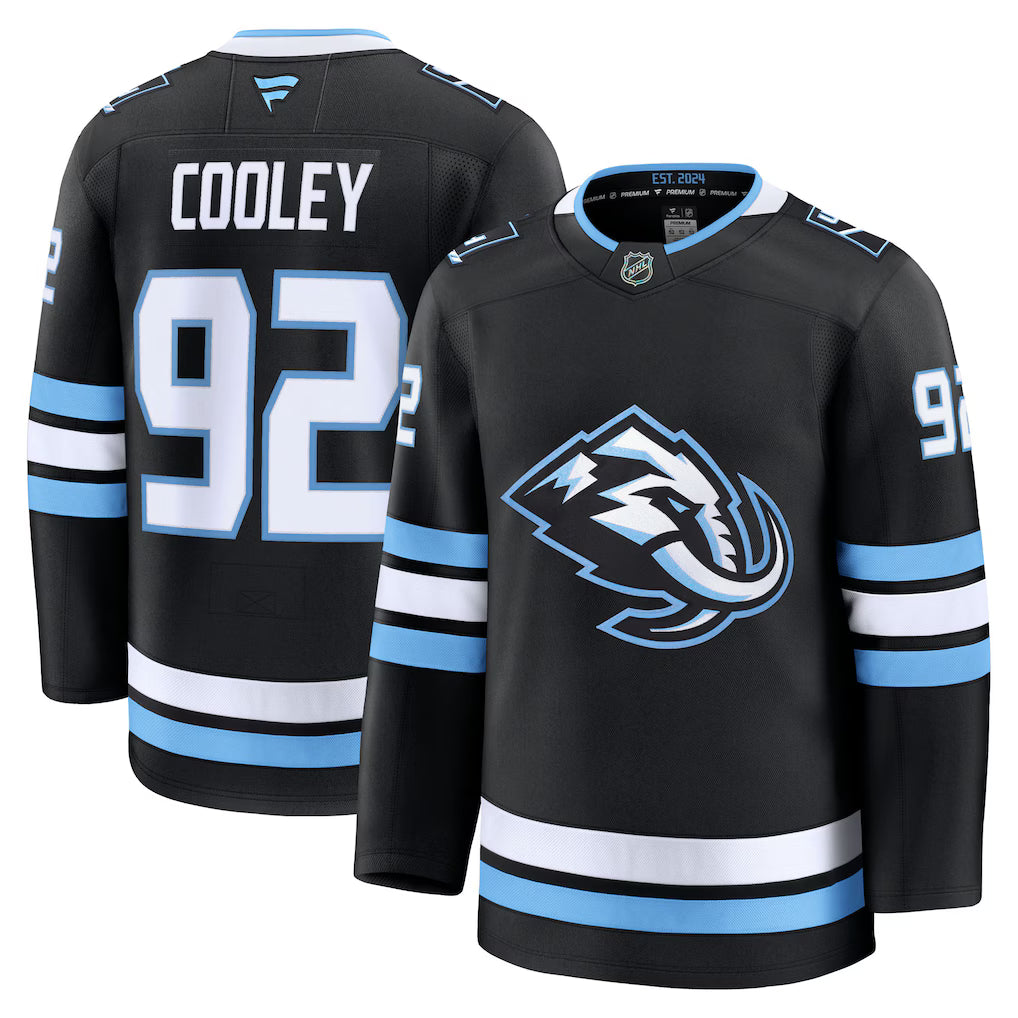 Logan Cooley Utah Mammoth Home Premium Player Jersey - Black product image 1, provided for visual reference and product