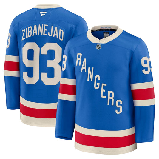 Mika Zibanejad New York Rangers Centennial Premium Jersey - Blue product image 1, provided for visual reference and product