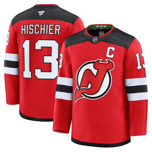 Nico Hischier New Jersey Devils Home Premium Jersey - Red product image 1, provided for visual reference and product detail