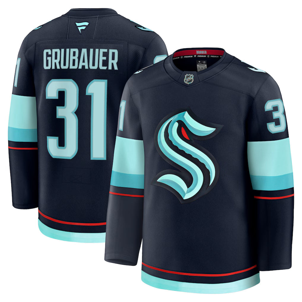 Philipp Grubauer Seattle Kraken Home Premium Jersey - Deep Sea Blue product image 1, provided for visual reference and