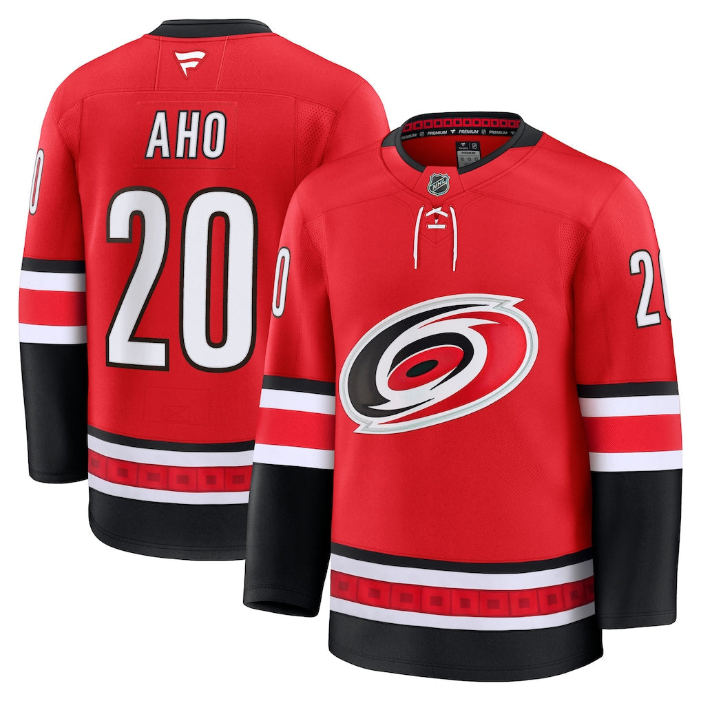 Sebastian Aho Carolina Hurricanes Alternate Premium Jersey - Red product image 1, provided for visual reference and product