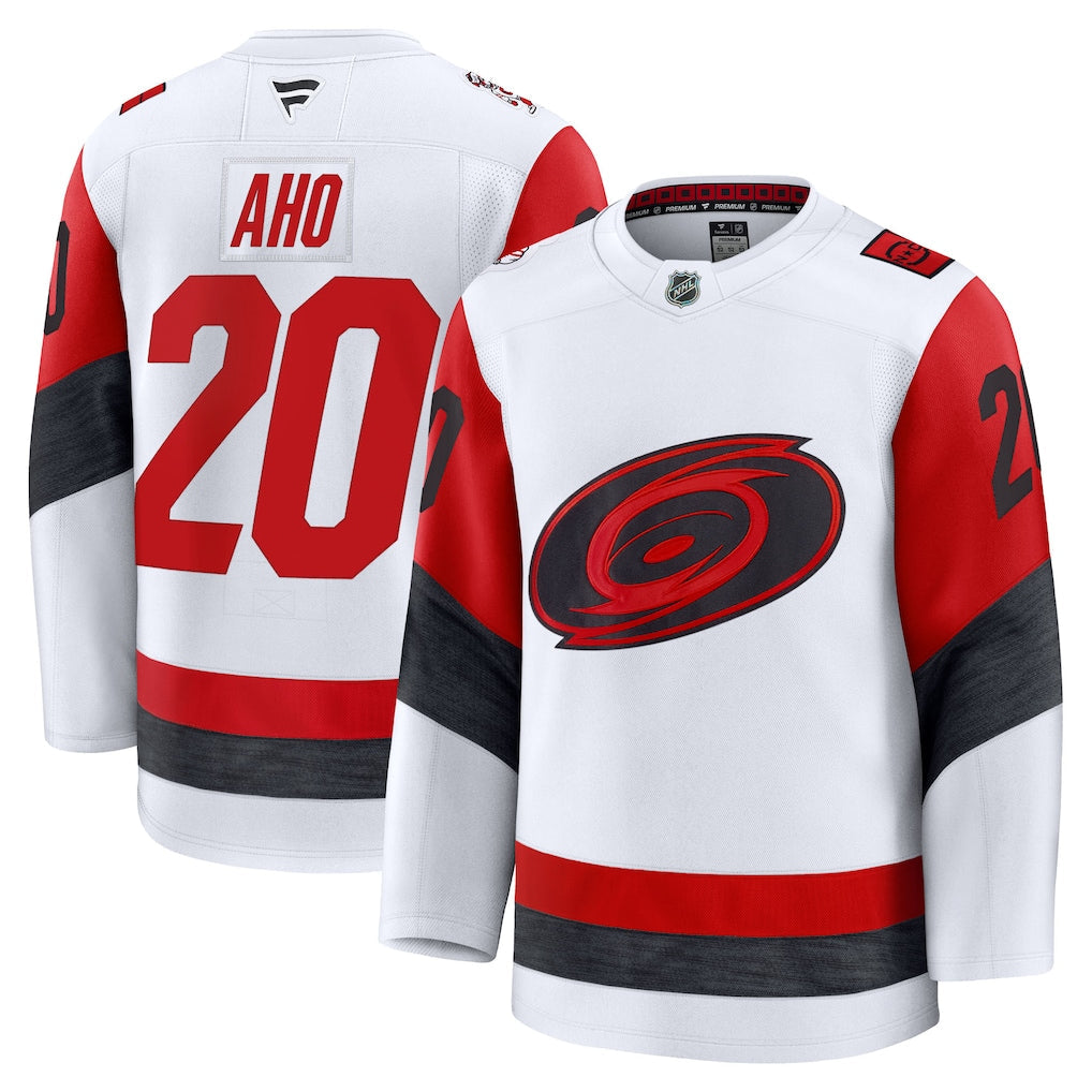Sebastian Aho Carolina Hurricanes Away Premium Jersey - White product image 1, provided for visual reference and product