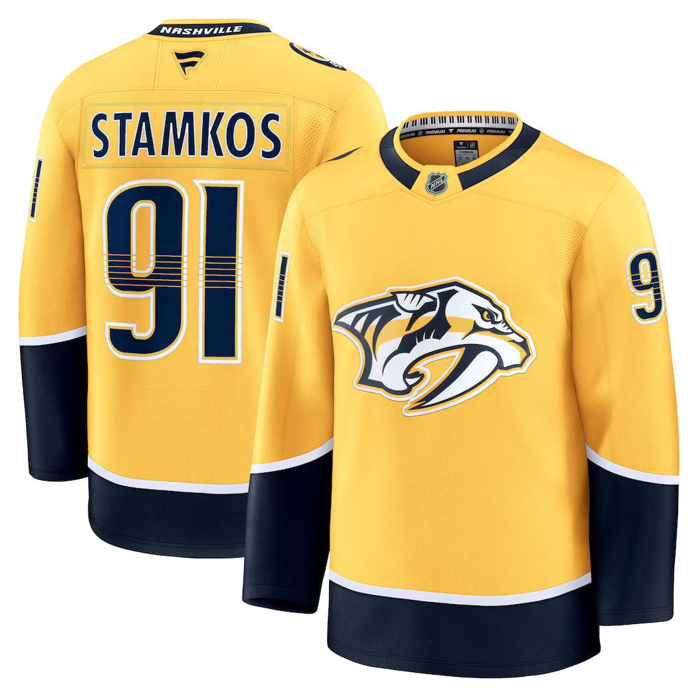 Steven Stamkos Nashville Predators Home Premium Jersey - Yellow product image 1, provided for visual reference and product