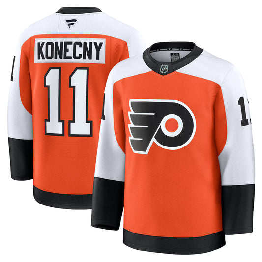 Travis Konecny Philadelphia Flyers Home Premium Jersey - Orange product image 1, provided for visual reference and product