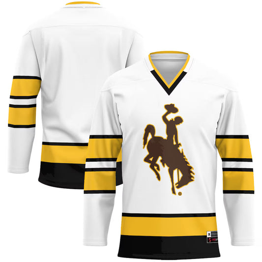 Wyoming Cowboys GameDay Greats Hockey Jersey - White product image 1, provided for visual reference and product detail review