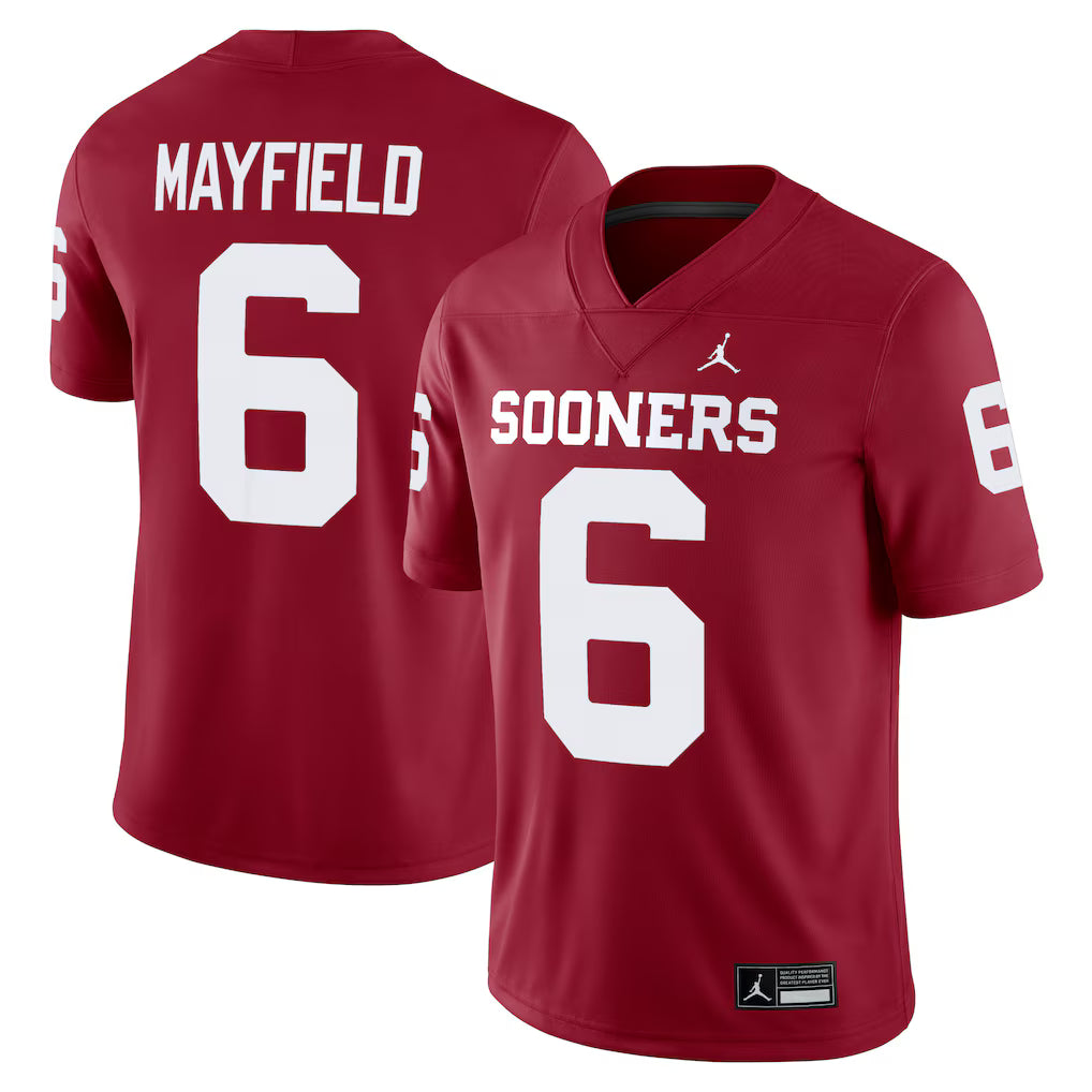 Baker Mayfield Oklahoma Sooners Alumni Player Game Jersey - Crimson product image 1, provided for visual reference and