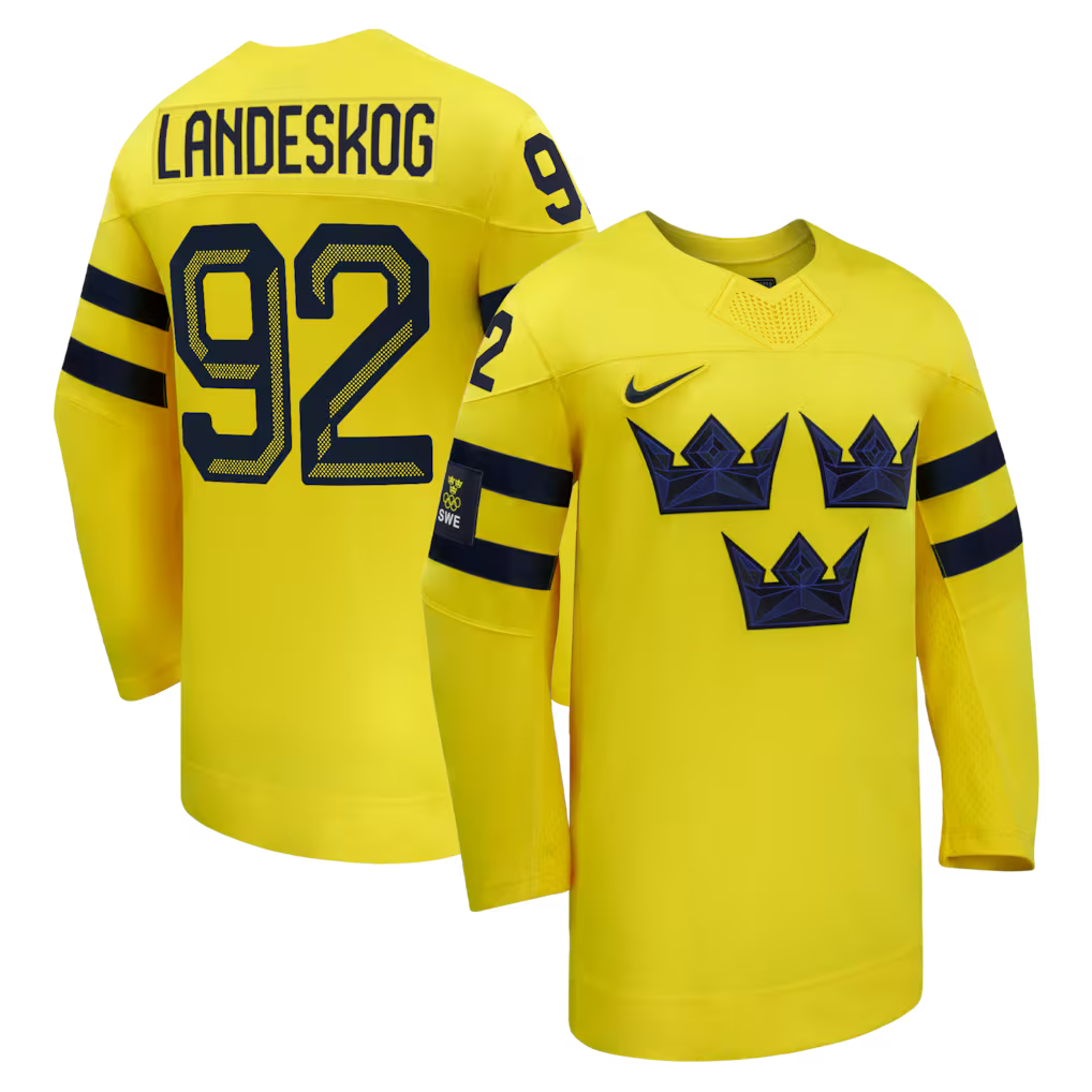 Gabriel Landeskog Sweden 2026 Olympic Away Jersey - Yellow product image 1, provided for visual reference and product detail