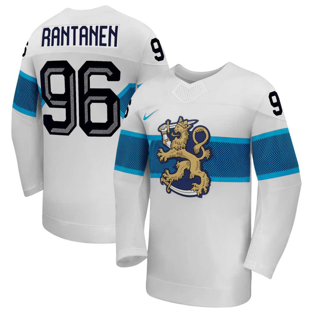 Mikko Rantanen Finland 2026 Olympic Away Jersey - White product image 1, provided for visual reference and product detail