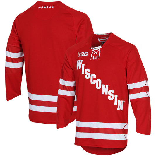 Wisconsin Badgers Under Armour UA Hockey Jersey - Red product image 1, provided for visual reference and product detail